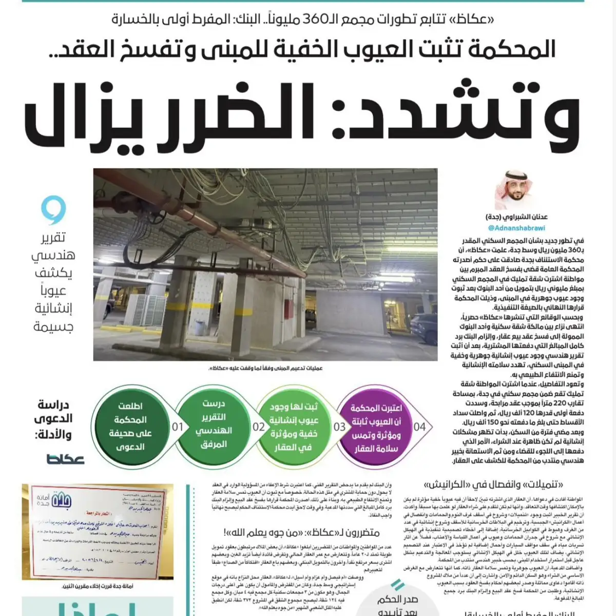 الضرر يُزال.. محكمة استئناف جدة تفسخ عقد شقة بمجمع 360 مليون ريال وتُلزم البنك برد مليوني ريال